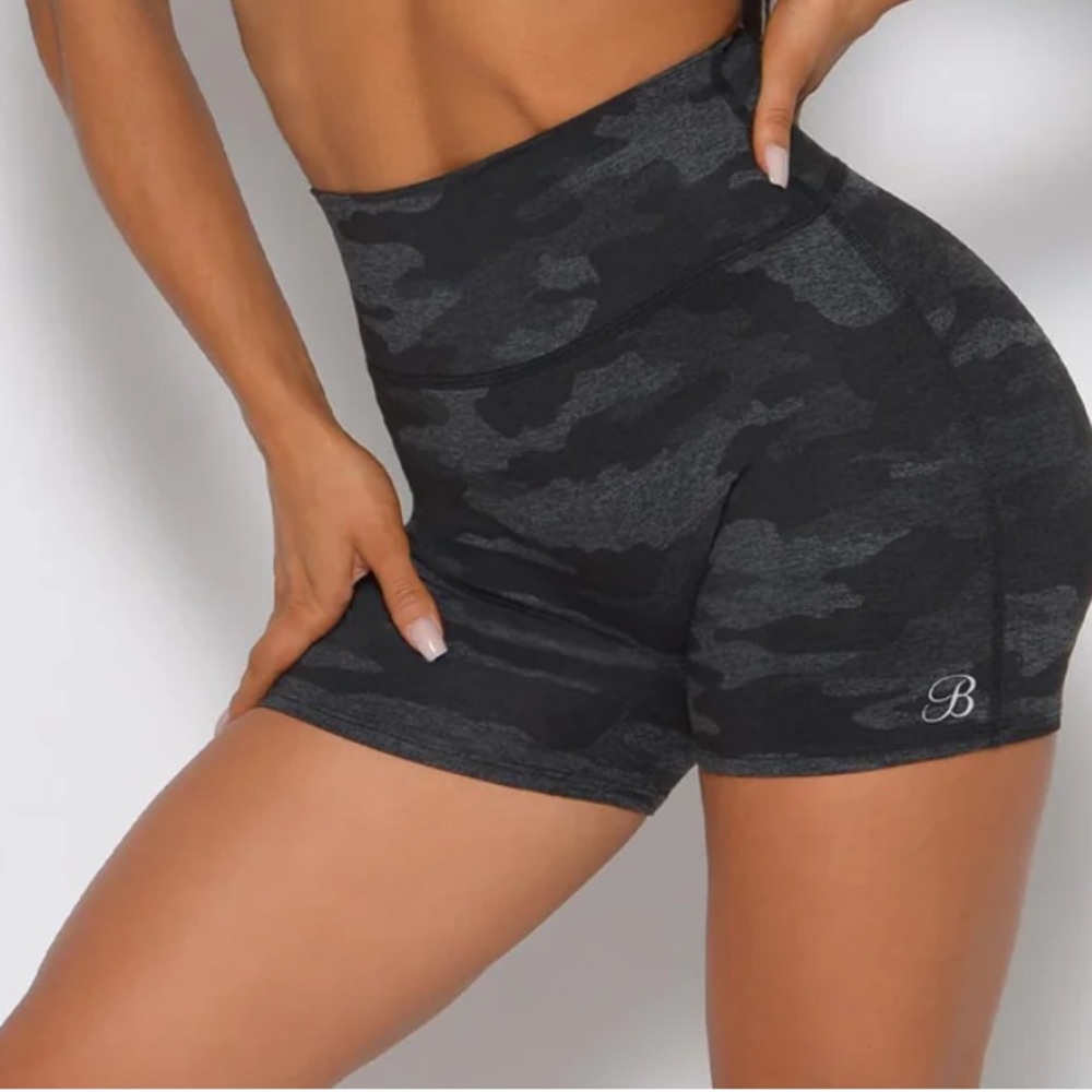 Bombshell Sportswear Black Charcoal Camo High-Waist Athletic Shorts